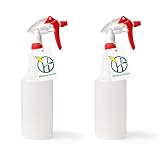 Heavy Duty 32oz Plastic Spray Bottles for Cleaning - Large Empty Industrial Bottles for Gardening Solutions, Vinegar, Chemicals, Professional Cleaners - Adjustable Sprayer Nozzle - Red 2 Pack