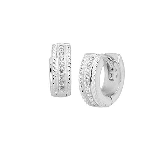 Silpada 'Soleil' Textured Huggie Hoop Earrings with Cubic Zirconia in Sterling Silver