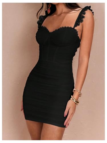 Floerns Women's Lace Trim Sweetheart Neck Ruched Corset Dress Sleeveless Mini Pencil Dresses2