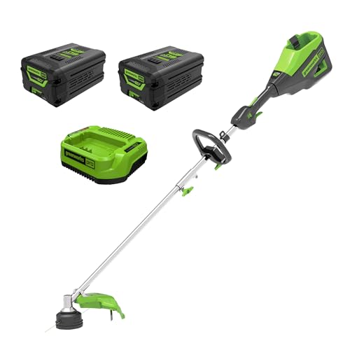 Image of Greenworks 60V 16 inch Brushless Cordless String Trimmer (Attachment Capable, .095 inch Bump Head, 2-Speed), 4.0Ah Battery, Rapid Charger + Bonus 4.0Ah Battery