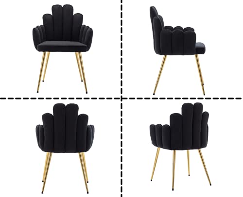 Lei Yu Shunzhi Modern Velvet Dining Chairs Set Of 4 Upholstered Leisure Gold Legs Arm Chairs Guest Chairs Skin-Friendly Side Chairs Comfy Vanity Chair For Makeup Room/Bedroom/Living Room, Black #TOP4