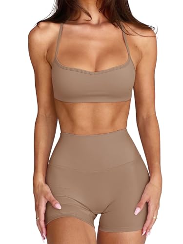 Image of LASLULU Womens Adjustable Spaghetti Straps Sports Bra Sweetheart Neck Wireless Padded Workout Yoga Crop Tops