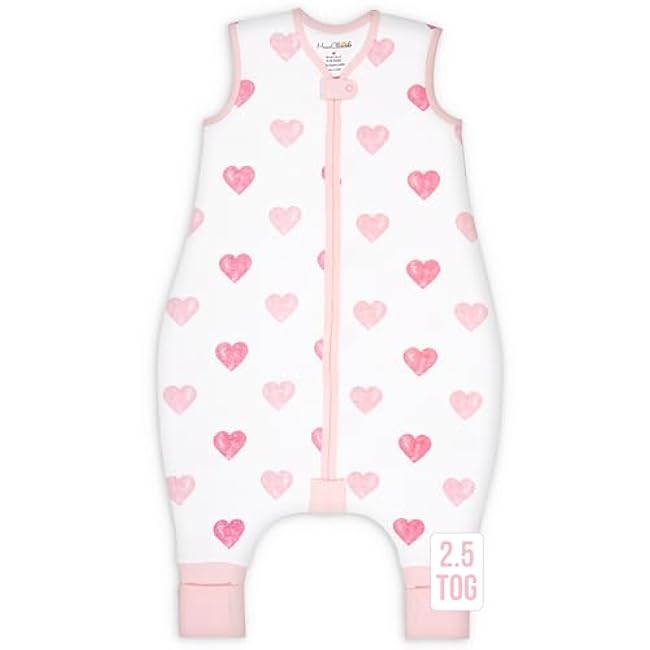 Toddler Sleep Sack with Feet, 0.5 TOG Organic Cotton Baby Sleeping Bag with Legs, Baby Wearable Blankets for Walkers w/ 2-Way Zipper, Baby Sleep Sack for Girls & Boys, Early Walker 18-36 Month