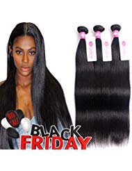 Brazilian Straight Virgin Hair Weave 3 Bundles 10A Grade 100% Unprocessed Brazilian Hair Bundles Straight Human Hair Extensions, Natural Color, 22/24/26 Inch