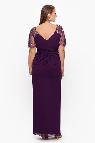 Xscape Women's Plus Size Long V-Neck Beaded Sleeve Jersey Dress2