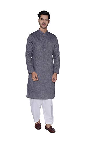 Image of Manthan Self Design Striped Full Sleeves Art Silk Kurta for Men