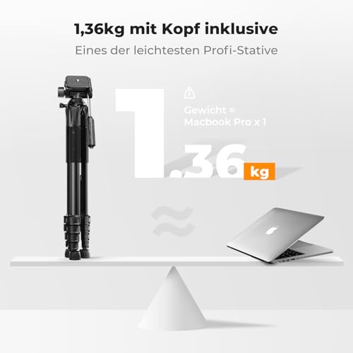 K&F CONCEPT Aluminium Kamera Stativ, 190cm leicht Stativ mit Tasche – Ansicht 4