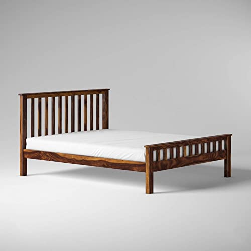 Image of Sheesham Wood King Size Bed Without Storage for Bedroom Wooden Double Bed Cot Palang for Home & Hotels - (Honey Finish)