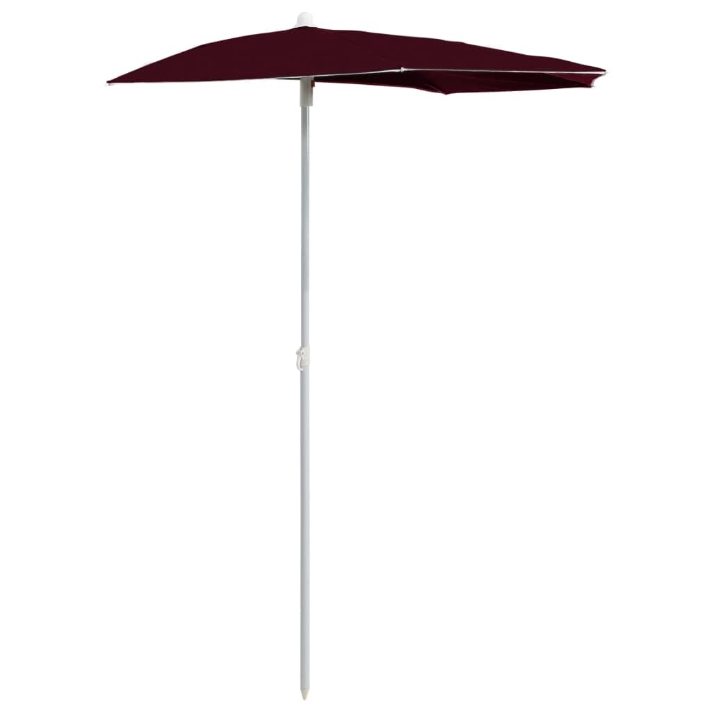 vidaXL Półokrągły parasol ogrodowy na słupku, 180x90 cm, bordowy