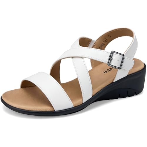Image of SHIBEVER Wedge Sandals for Women Dressy: Comfortable Low Heel Sandals | Adjustable Casual Dress Shoes with Cushioned Insole and Non-Slip Sole, All-Day Walking