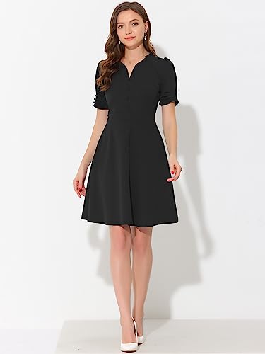 Image of Allegra K Formal Work Dress for Women's Puffy Sleeve A-Line V Neck Office Dresses
