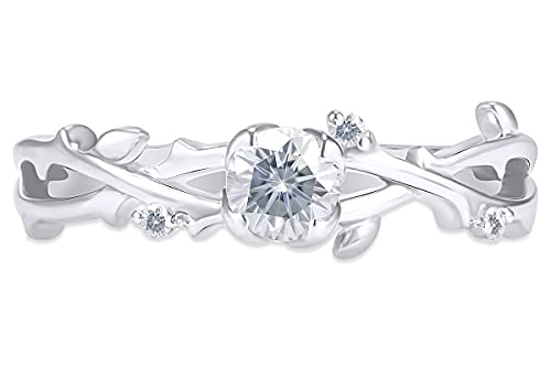 SAVEARTH DIAMONDS Twisted Leaf Design, 1/2 Carat Center Round Cut Moissanite Lab Created Diamond Solitaire Engagement Promise Ring In 14k Gold Over Sterling Silver (0.55 Cttw)2