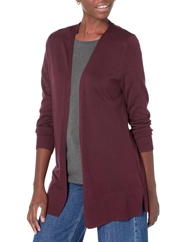 Amazon Essentials Women's Lightweight Long Open-Front Cardigan (Available in Plus Size), Burgundy, XS