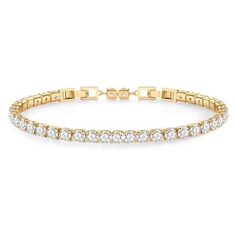 ANGEL NINA 14K Gold Plated 4mm Cubic Zirconia Classic Tennis Bracelet for Women Christmas Bracelet Gifts for Women Size 7.5 Inch Yellow Gold Plated Cover