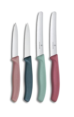 Victorinox Swiss Classic Set de Cuchillos para Frutas y Verduras, 4 piezas, Hoja Afilada, Recta y Dentada, Hecho en Suiza, Colorido