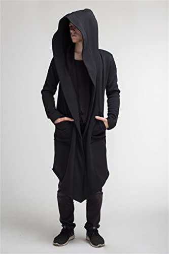 Men's Long Hooded Cardigan Lightweight Drape Cape Overcoat with Pocket Stylish Hip Hop Open Front Longline Outwear2