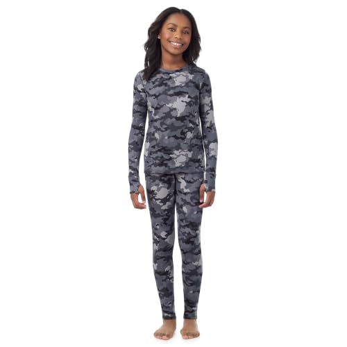 Image of Cuddl Duds Heavyweight 2 Piece Sets Base Layer Thermal Underwear for Girls | Winter Clothing, Fleece Lined Long Sleeve Top & Leggings, Soft Lounge Set for Cold Weather, Moisture Wicking Heat Retention