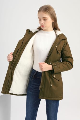 Miaikvs Damen Parka mit Kapuze Fleece gefüttert Winter gepolstert winddicht warm(grün,XL)