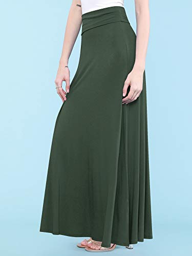 Lock and Love Women's Casual High Waist Solid/Tie Dye Fold Over Flowy Long Maxi Skirt