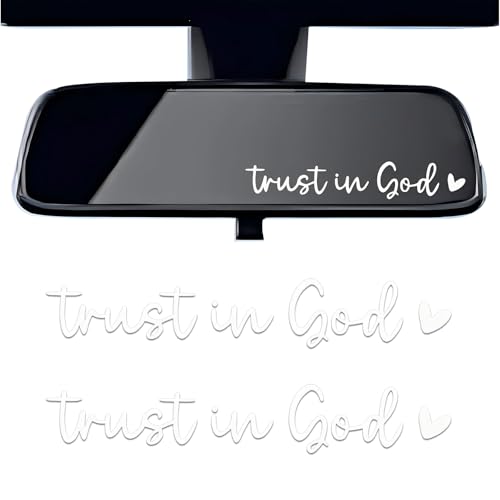 Image of 2PCS Trust in God Rearview Mirror Decals, Auto Stickers and Decal, Waterproof Window Sticker, Car Rearview Mirror Decorative Stickers, Universal for Vehicle, Truck, Laptop (White)