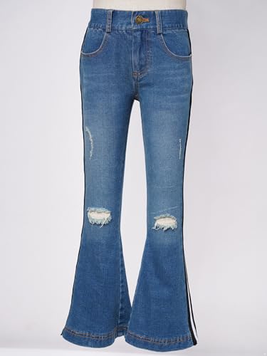Hularka Kids Girls Ripped Flare Jeans Casual Distressed Bell Bottoms Denim Pants Washed Wide Leg Trousers Jeggings3