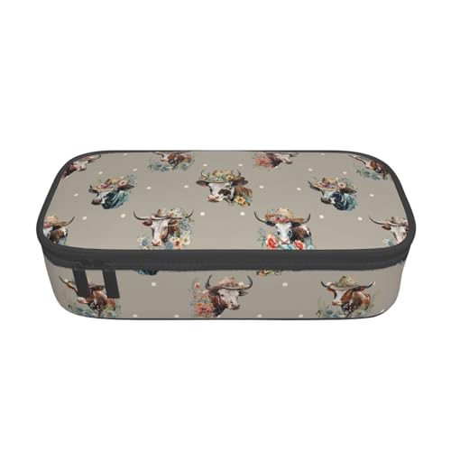 Image of Western Cow Pencil Case Aesthetic Large Capacity Pen Pouch | Storage Bag with Compartments for Travel School Office Organizer