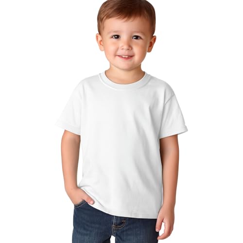 Camiseta niño básica Manga Corta - Camiseta Blanca niño 100% algodón –, Punto Liso 155 g/m² – Pack 1, 5 o 10 Unidades, Uso Diario o Colegio (FR/ES, Edad, 5 años, 6 años, Regular, 1, Blanco)