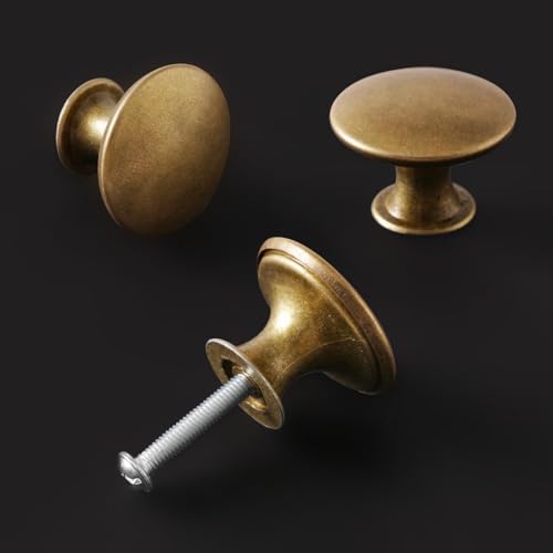 ShipeeKin 4X Oil Rubbed Yellow Bronze Door Knobs Round Cabinet Hardware Vintage Dresser Drawer Knob 30mm for Kitchen Closet Chest Bathroom Furniture etc - Image 3