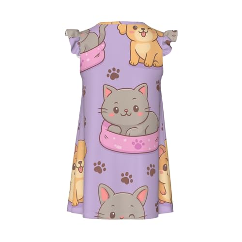 Flutter Sleeve Nightgown Pajama Gown Kawaii Cat Dog Pattern Easy Pull-On Sleepwear Nightdress2