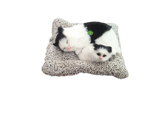 Image of Realistic Sleeping Cat Plush - Mother & Kitten Set, Soft Decorative Toy for Kids, Home & Car Decor, 25 x 20 cm (Black&White)