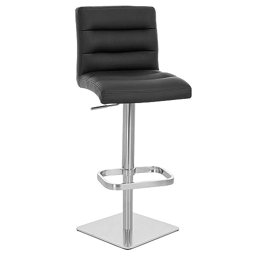 Zuri Furniture Modern Adjustable Height Black Lush Bar Stool with Brushed Square Base