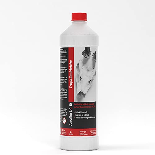 ATTRATEC No 10 Trophäenbleiche für Geweihe Aller Art, stabilisierte 11,9%  Wasserstoffperoxidlösung für Bearbeitung jeglicher Geweih-Trophäen, Inhalt 1kg Bleichmittel auf Basis von Wasserstoffperoxid Cover
