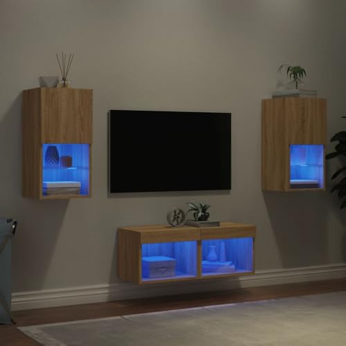 Genérico Muebles de TV de Pared con Luces 4 Piezas Roble Sonoma,Muebles TV-3216571