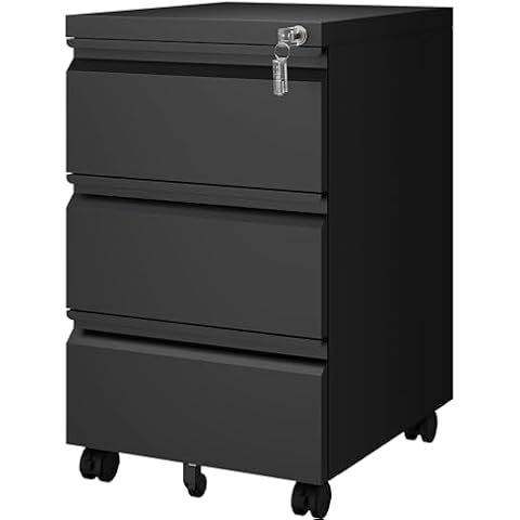 Letaya 3 Drawer Mobile File Cabinet with Lock, Under Desk Metal Rolling Filing Cabinets for Home Office Organizer-Letter/Legal/A4/F4 (Requires Installation-Black) Cover