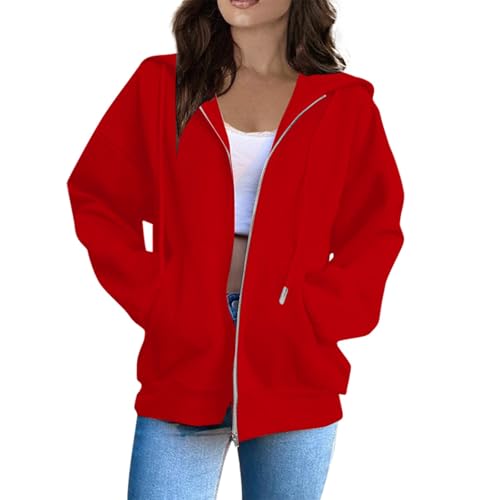 PAIDAXING Sweat à capuche zippé pour femme - Léger - Manches longues - Décontracté - Léger - Fermeture éclair intégrale - Vestes surdimensionnées avec poches - Tendance automne, 12 - Rouge, S PAIDAXING Sweat à capuche zippé pour femme - Léger - Manches longues - Décontracté - Léger - Fermeture éclair intégrale - Vestes surdimensionnées avec poches - Tendance automne, 12 - Rouge, S
