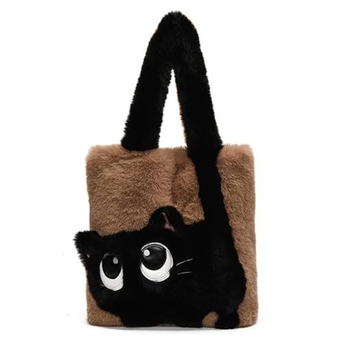 Women Fluffy Shoulder Bag Cute Cat Plush Bags Large Capacity Shopping Shoulder Bag, Autumn and Winter Underarm Bag