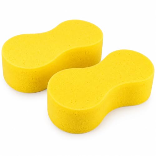 2 PCS Car Sponges Anti Scratch Technology Jumbo Sponges For CarCleaning Easy Grip Thick Foam Sponge for Car Exterior Window Washing Wheels Windscreen & Bodywork - Yellow (23 x 11 x 4.5 cm)