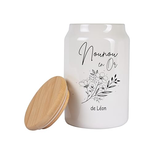 Générique Pot à cookies 500 ml “Nounou en Or” – Cadeau personnalisable fête des nounous ou Noël – Pot à biscuits en céramique avec couvercle...