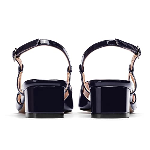 WAYDERNS Women's Slingback Patent Ankle Strap Peep Toe Chunky Low Heel Pumps Shoes 1.5 Inch4