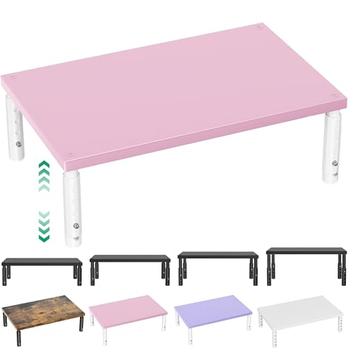 Image of OPNICE Adjustable Monitor Stand Riser for Desk, Wood Computer & Laptop Stand, Desk Organizers and Accessories, Office Desk Accessories & Workspace Organizer for Home Office Supplies, Pink