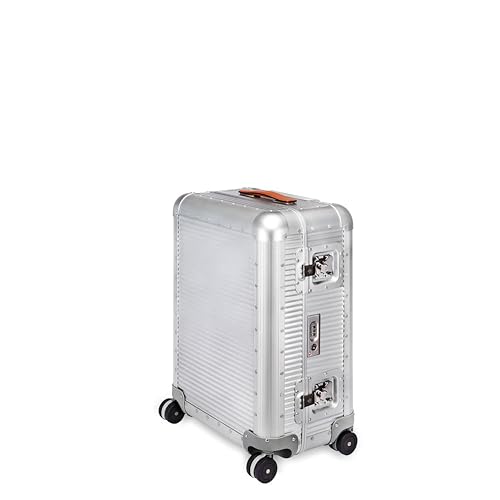 Milano Bank 53, Durable and Luxurious Luggage Made in Italy, 4-wheel Spinner for Smooth Travel, Integrated TSA Lock, Fine Leather Straps, Moonlight Silver, Check-In 21-Inch