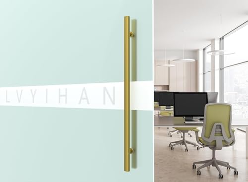 Image of 48 inch Titanium Gold Square Barn Door Pull Handle Double Sided | Heavy Duty 304 Stainless Steel, 35-7 /16 inch Hole Spacing, Fits 3 /4 inch-2 inch Thick Barn, Front Entry, Sliding & Exterior Doors