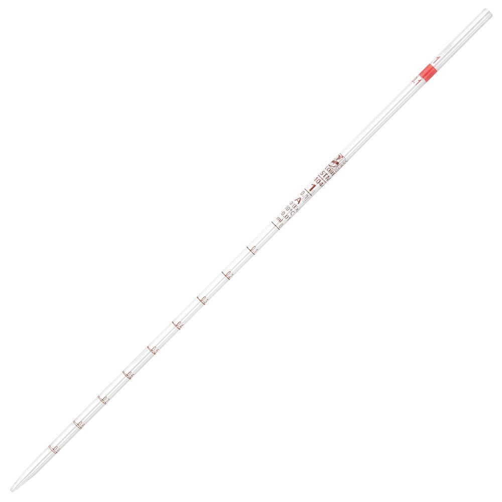 Globo de vidrio, pipeta serológica, reutilizable, 1 ml, clase A, para entregar (TD), 0.1 graduaciones, banda roja, 6/caja