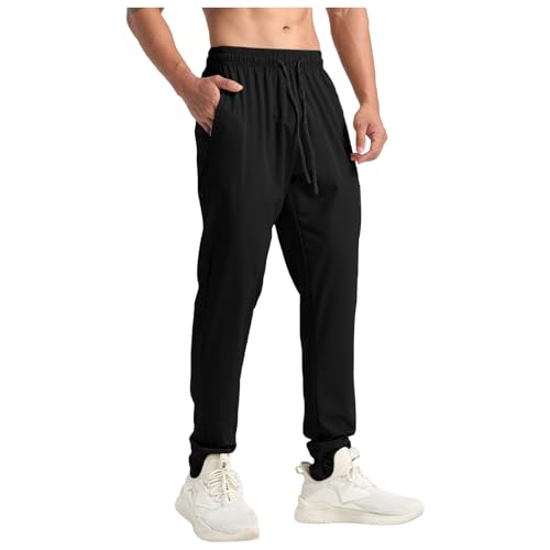 Akklian Men's Elastic Waist Quick Dry Hiking Running Pants 2025 Comfy Lightweight Outdoor Sweatpants with Zipper Pockets