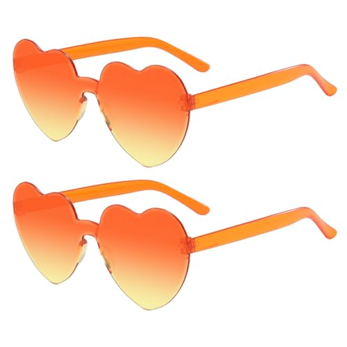 Meleager Herz Brille, Orange Rot Gradient Herzförmige Sonnenbrille, 2 Stück Randlose Sonnenbrillen Set Party, Vintage Hippie Herzform Brille 90er, für Party, Hochzeit, Karneval, Halloween