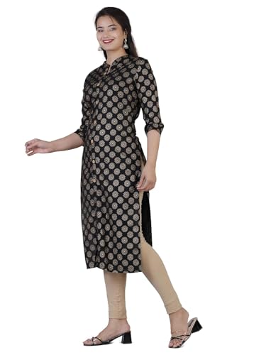 Image of Rayon Knee Length Printed Straight Kurti for Women | Kurtas for Women | Women Kurta | Round Neck Full Sleeves Short Kurti for Women's