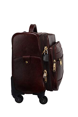 HYATT Leather Accessories 55Cm Leather Hard-Sided Spinner Laptop Suitcase Bag With 4 Wheels (Brown, 46 Liters)