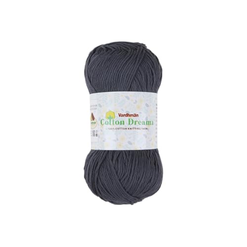 Image of Vardhman 100% Cotton Dreamz Light Weight Natural Thin Yarn | Pack-1 100g | Knitting & Crochet Projects | Soft Natural Yarn | Ideal for Garments, Summer Wear & Accessories | Charcoal Grey , CJD035