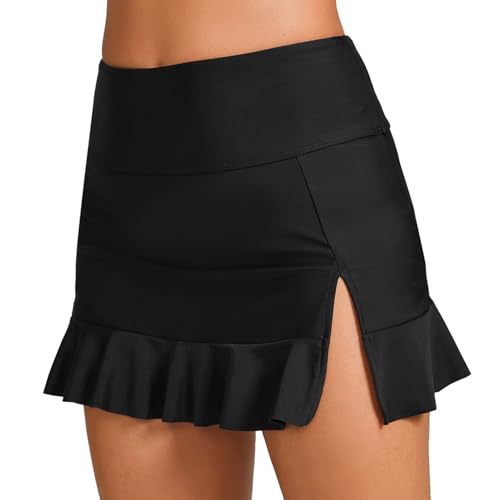 Women Swim Skirt - High Waisted Ruched Ruffle Swim Skirts with Short Tummy Control Bikini Bottoms