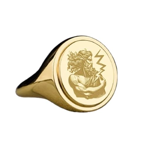 Chevalière Zeus ovale en argent massif 925 plaqué or jaune pour homme et femme LKDR_0493